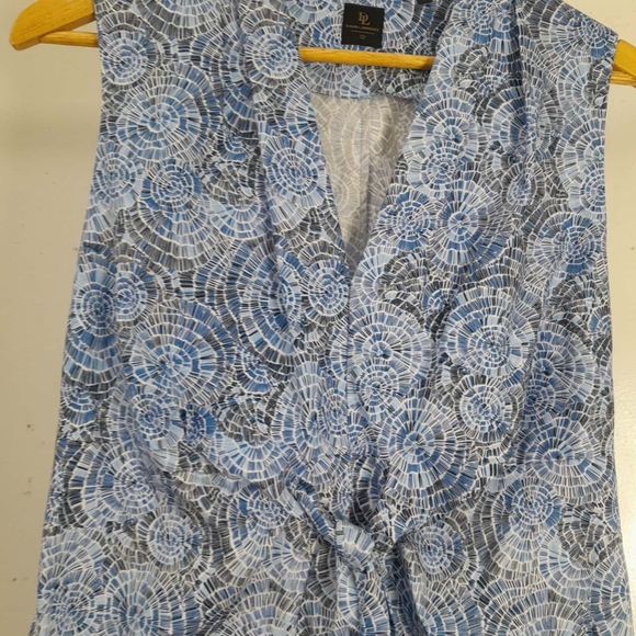 DAVID LAWRENCE Blue Cotton Printed Tie Front Sleeveless Midi Dress - Picture 11 of 14